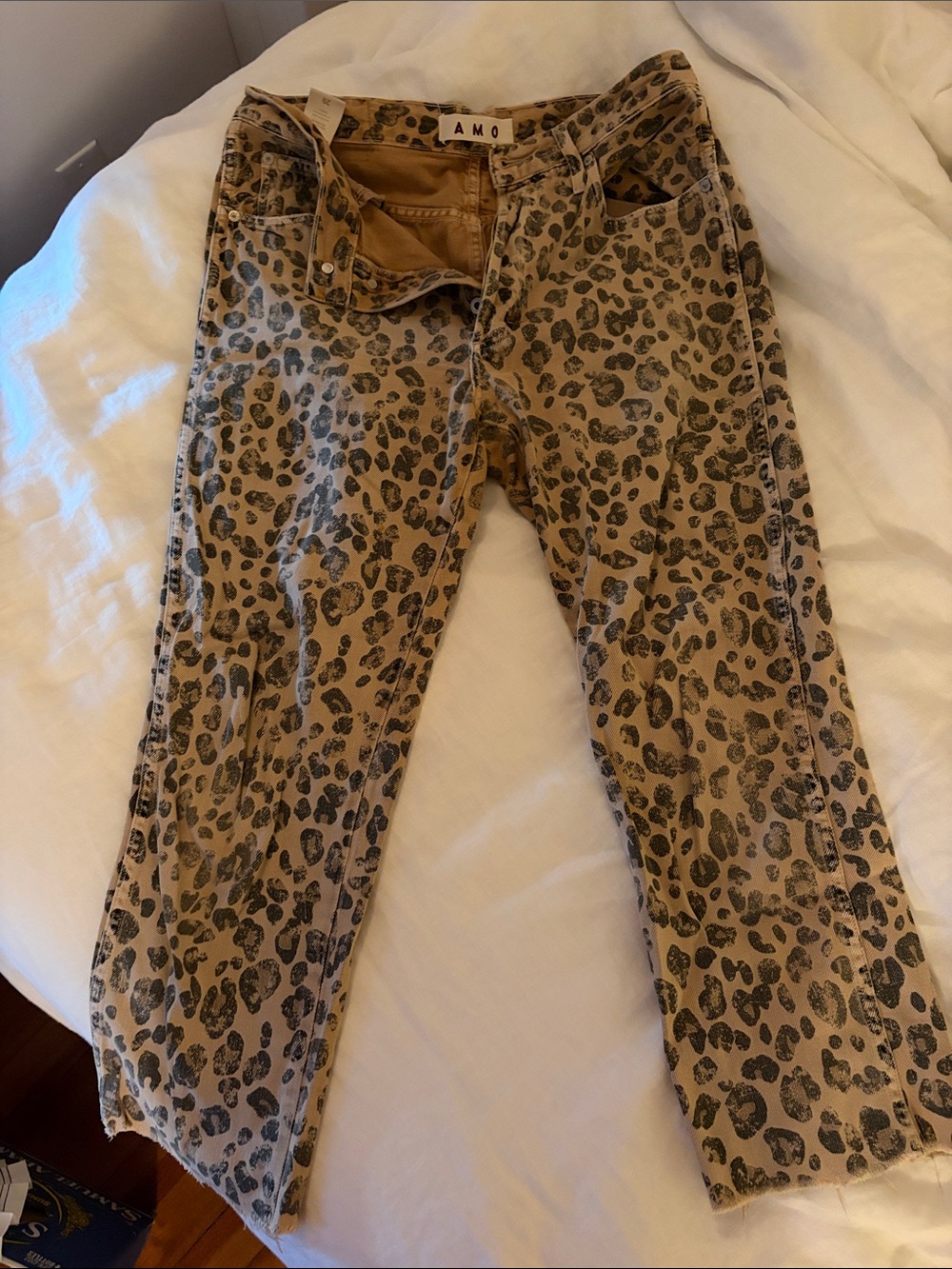 AMO Tan Leopard-Print Straight-Leg Jeans